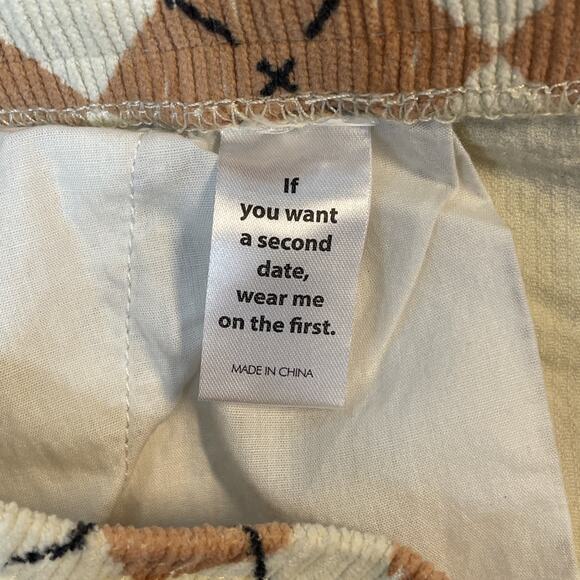 PACSUN size Slim MEDIUM Argyle Pattern Corduroy PANTS Elastic Waist TAN GRAY - Picture 11 of 16